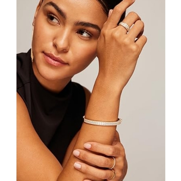 14K Gold Plated CZ Bangle Tennis Classic Love Cuff Bangle Bracelets - Picture 2 of 5